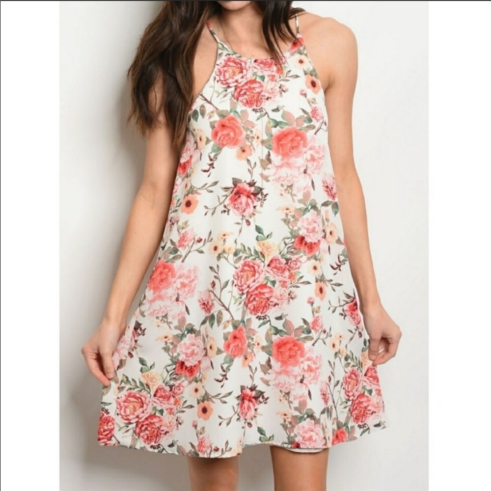 Ivory floral sleeveless tunic dress